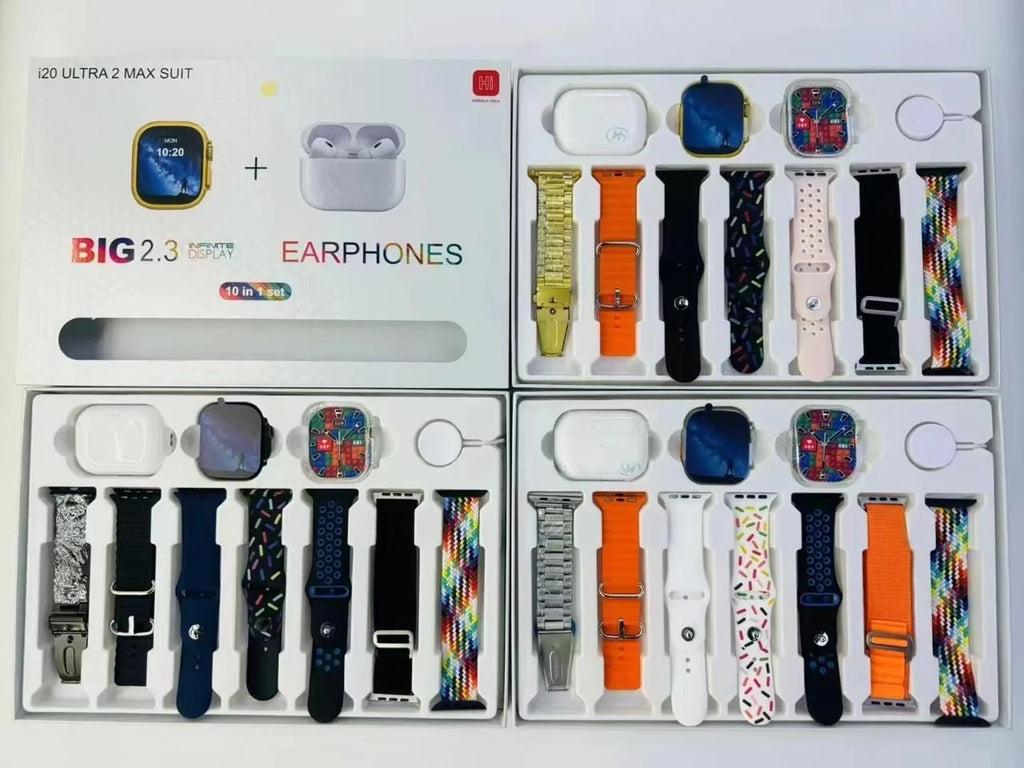 i20 Ultra Smart Watch With Earbuds And 7 Straps-i20 Ultra Max Suit Smart Watch 2.3" HD Big Screen 49mm