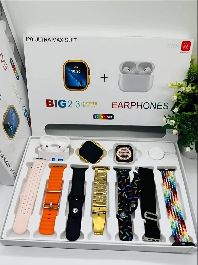 i20 Ultra Smart Watch With Earbuds And 7 Straps-i20 Ultra Max Suit Smart Watch 2.3" HD Big Screen 49mm