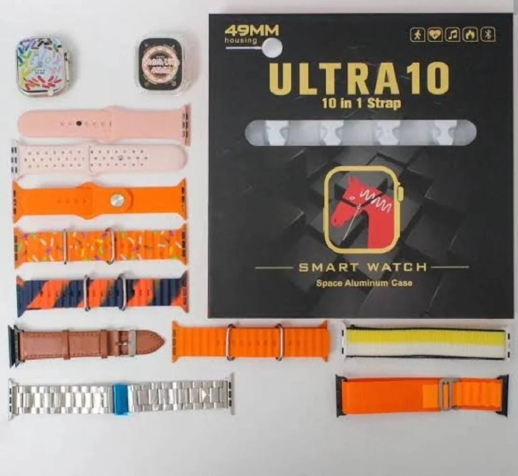 10 in 1 Ultra Smart Watch | 10 Pairs of Straps | 1 Dial Case