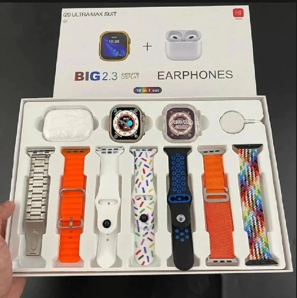 i20 Ultra Smart Watch With Earbuds And 7 Straps-i20 Ultra Max Suit Smart Watch 2.3" HD Big Screen 49mm