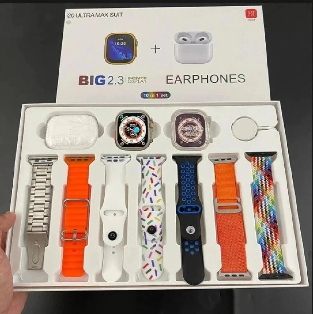 i20 Ultra Smart Watch With Earbuds And 7 Straps-i20 Ultra Max Suit Smart Watch 2.3" HD Big Screen 49mm